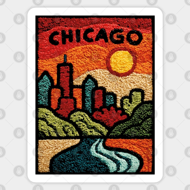 Chicago Abstract Linocut Print | Minimalist Illinois Architecture Souvenir Sticker by TuncGK